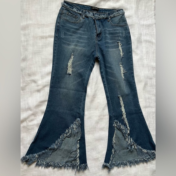 Banjul Frayed Asymmetrical Frayed “Preloved” Jeans Size:Large - Picture 2 of 9